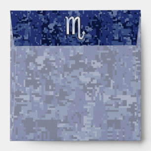 Chrome Scorpio Zodiac Sign on Navy Blue Camo Envelope