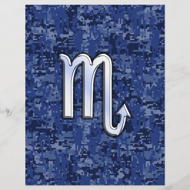 Chrome Scorpio Zodiac Sign on Navy Blue Camo Flyer (Front)