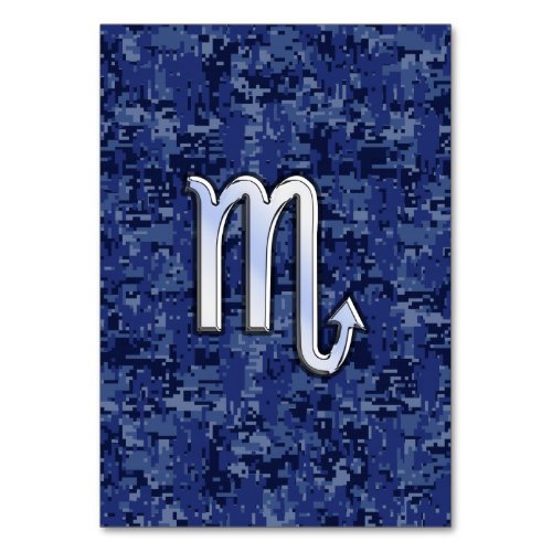 Chrome Scorpio Zodiac Sign on Navy Blue Camo Table Number