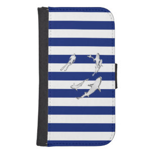 Chrome Scuba Diver Print on Navy Stripes Wallet Phone Case For Samsung Galaxy S4