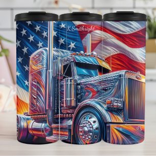 Chrome Semi Truck American Flag Flow Thermal Tumbler