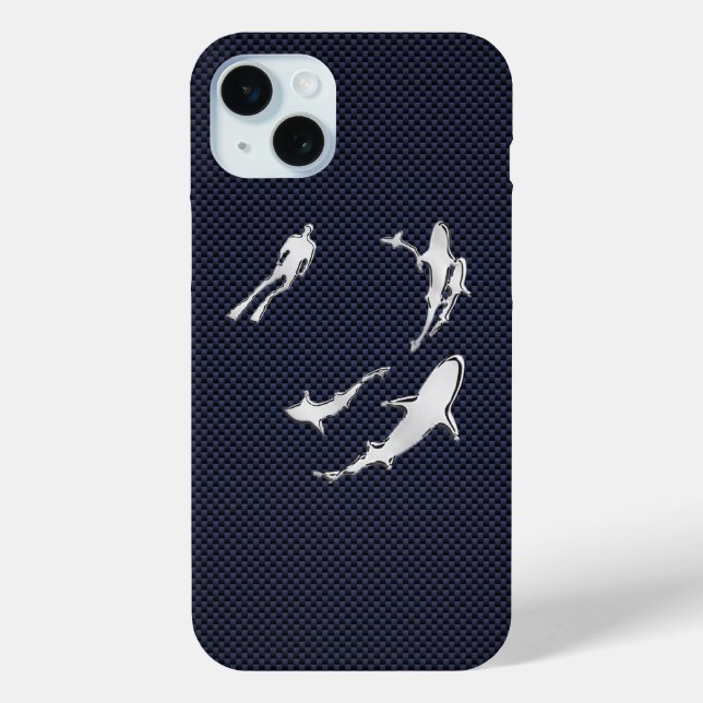 Chrome Sharks on Carbon Fiber Print Case-Mate iPhone Case (Back)