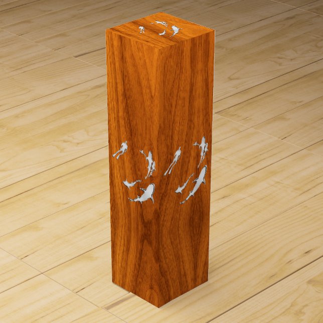 Chrome Sharks on Teak Wood Veneer Print Wine Box (Front)