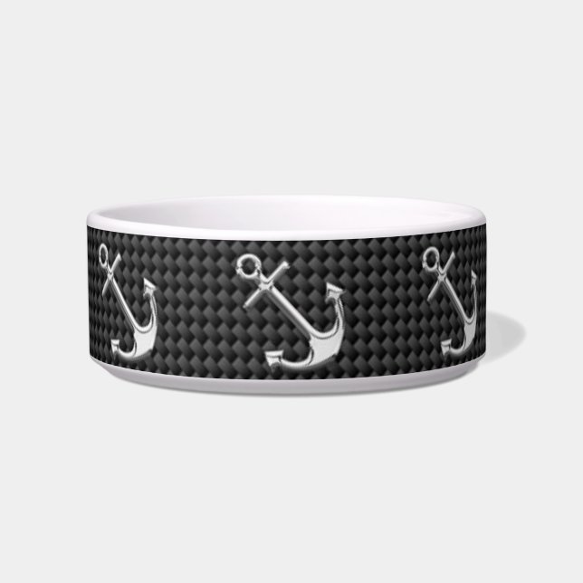 Chrome Silver Anchors on Carbon Fiber Pattern Bowl (Front)