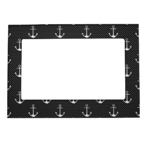 Chrome Silver Anchors on Carbon Fiber Pattern Magnetic Photo Frame