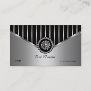 Chrome Silver Black Stripe Elegant Classy Business Card