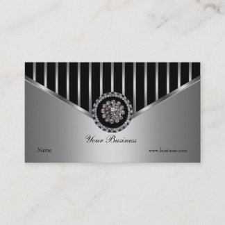 Chrome Silver Black Stripe Elegant Classy Business Card