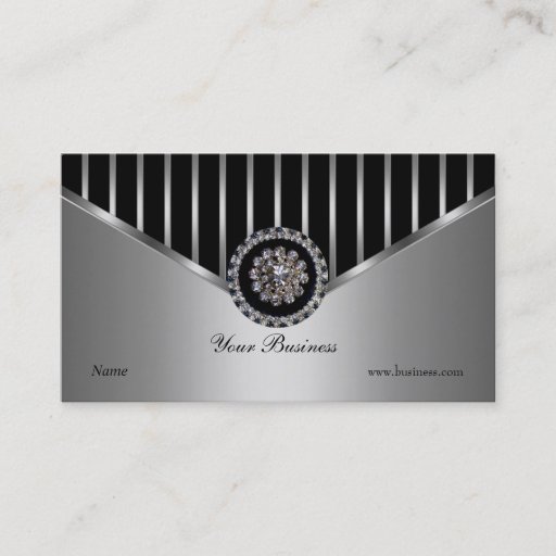 Customizable Chrome Silver Black Stripe Elegant Classy Business Card Templates