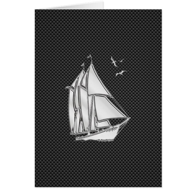 Chrome Silver Like Sailboat on Carbon Fiber Cards (Front)