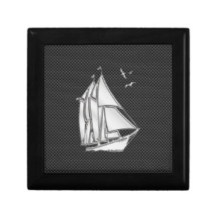 Chrome Silver Like Sailboat on Carbon Fiber Gift Box