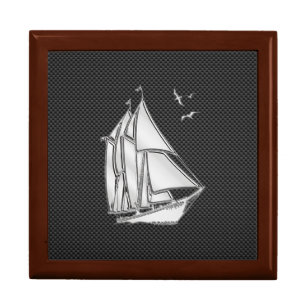 Chrome Silver Like Sailboat on Carbon Fiber Gift Box