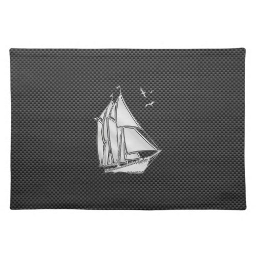 Chrome Silver Like Sailboat on Carbon Fiber Placemat
