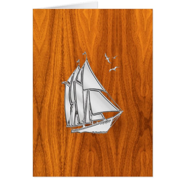 Chrome Silver like Sailboat on Teak Veneer Cards (Front)