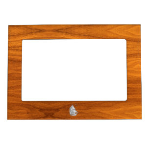 Chrome Silver like Sailboat on Teak Veneer Magnetic Photo Frame