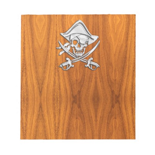 Chrome Silver Pirate on Teak Veneer Decor Notepad