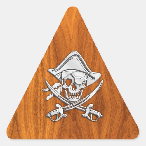 Chrome Silver Pirate on Teak Veneer Decor Triangle Sticker
