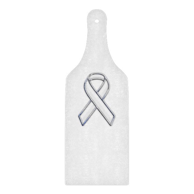 Chrome Silver Print Belted White Ribbon Awareness Cutting Board (Front)