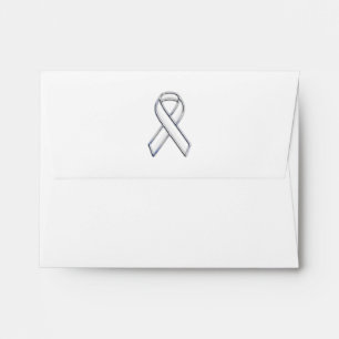 Chrome Silver Print Belted White Ribbon Awareness Envelope