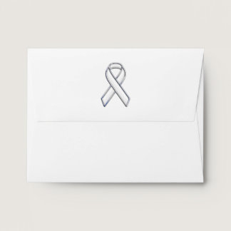 Chrome Silver Print Belted White Ribbon Awareness Envelope