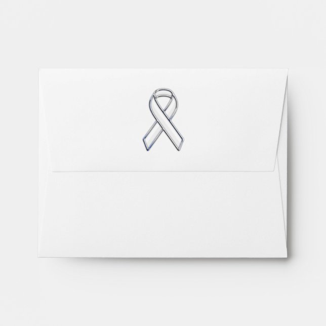 Chrome Silver Print Belted White Ribbon Awareness Envelope (Back (Top Flap))