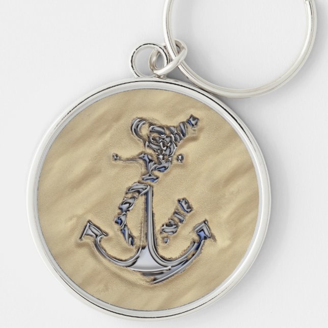 Chrome Silver Rope Anchor in the Sand Keychain (Front)