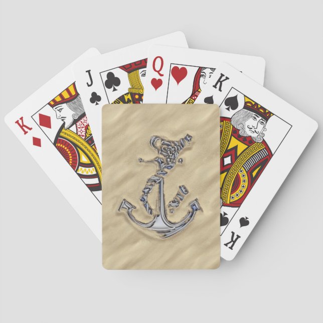 Chrome Silver Rope Anchor in the Sand Poker Cards (Back)