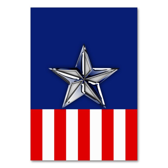 Chrome Silver Star on Festive Patriotic Colors Table Number (Front)