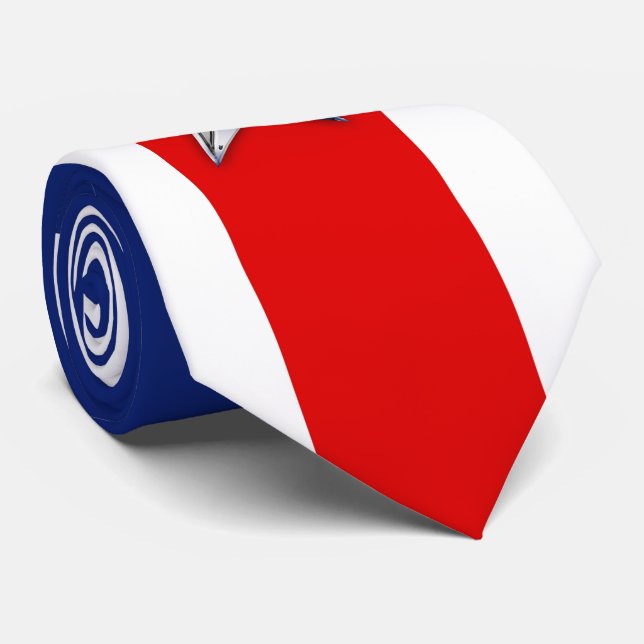 Chrome Silver Star on Festive Patriotic Colors Tie (Rolled)