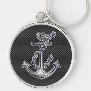 Chrome Silver Style Rope Anchor on Carbon Fiber Keychain