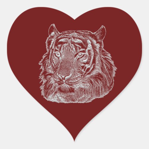 chrome silver tiger face animal nature jungle art heart sticker