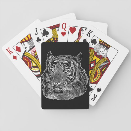 chrome silver tiger face animal nature jungle art  playing cards