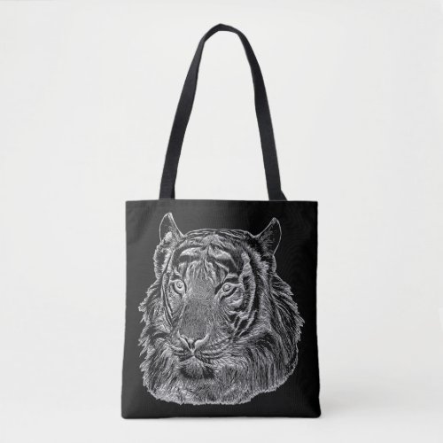 chrome silver tiger face animal nature jungle art tote bag