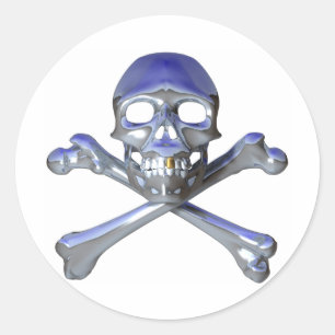 Chrome skull and crossbones classic round sticker