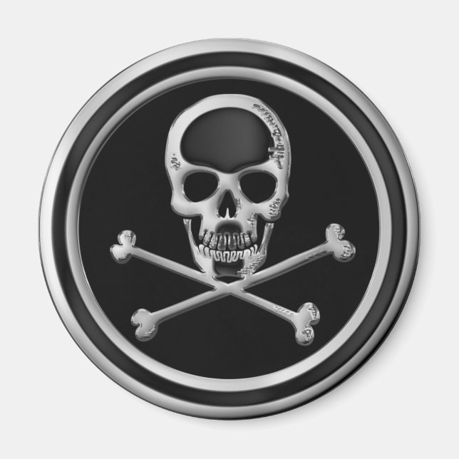 CHROME SKULL AND CROSSBONES MAGNET (Front)