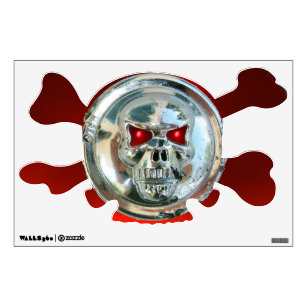 CHROME SKULL AND CROSSBONES  / Red Ruby Wall Decal