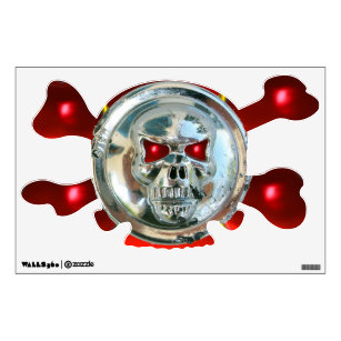 CHROME SKULL AND CROSSBONES  / Red Ruby Wall Sticker