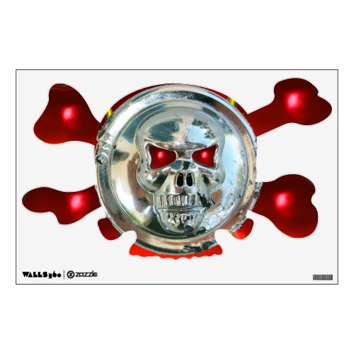 CHROME SKULL AND CROSSBONES   Red Ruby Wall Sticker