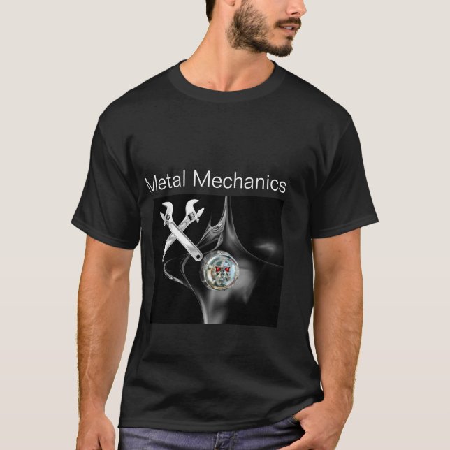CHROME SKULL AND CROSSED WRENCHES METAL MECHANICS T-Shirt (Front)