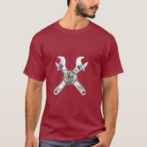 CHROME SKULL AND CROSSED WRENCHES T_Shirt