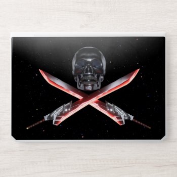 Chrome Skull And Light Swords Hp Laptop Skin by FantasyCases at Zazzle