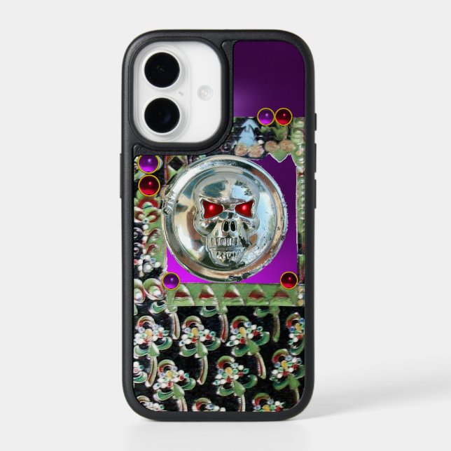 CHROME SKULL BLACK GREEN PURPLE GEMSTONES  OTTERBOX iPhone CASE (Back)