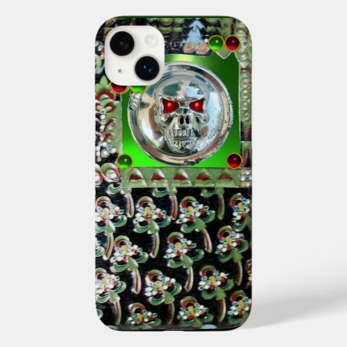 CHROME SKULL  BLACK GREEN RED EMERALD GEM STONES Case_Mate iPhone 14 PLUS CASE