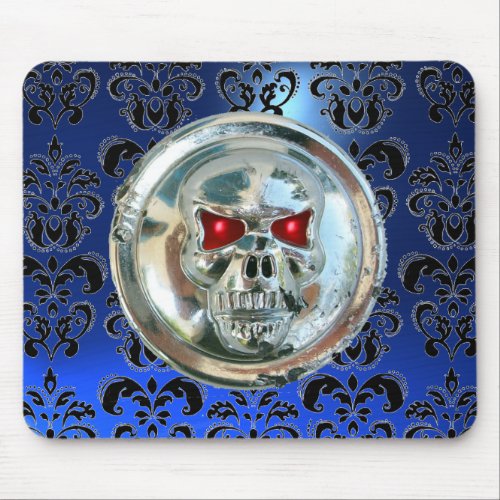 CHROME SKULL Damask Blue Sapphire Mouse Pad