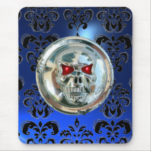 CHROME SKULL ,Damask, Blue Sapphire Mouse Pad