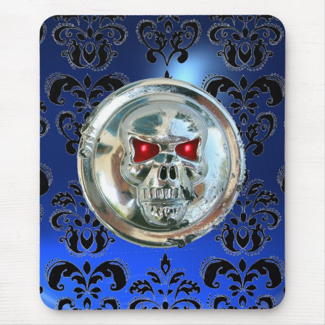 CHROME SKULL ,Damask, Blue Sapphire Mouse Pad (Front)