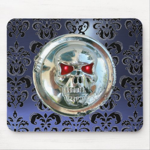 CHROME SKULL Damask Blue Topaz Mouse Pad