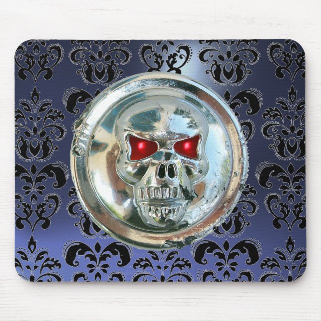 CHROME SKULL ,Damask, Blue Topaz Mouse Pad (Front)