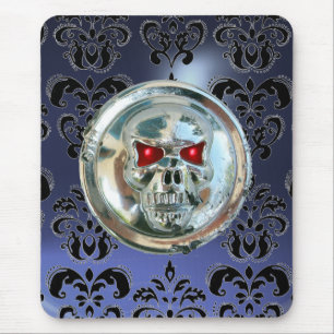 CHROME SKULL ,Damask, Blue Topaz Mouse Pad