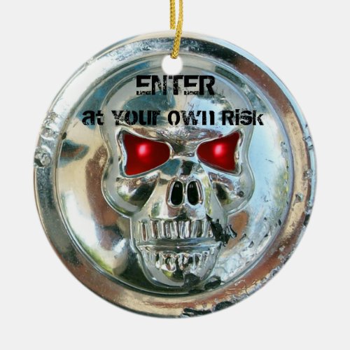 CHROME SKULL DAMASK DOOR HANGER CERAMIC ORNAMENT