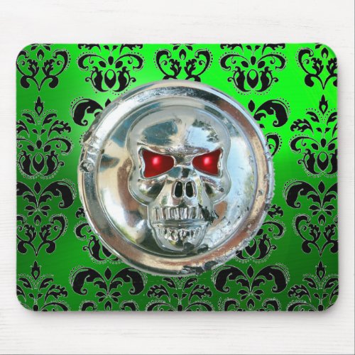 CHROME SKULL Damask Green Emerald Mouse Pad